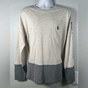 U.S. Polo Assn. Mens Cream and Gray Single Pocket Long Sleeve Tshirt NWT Size L